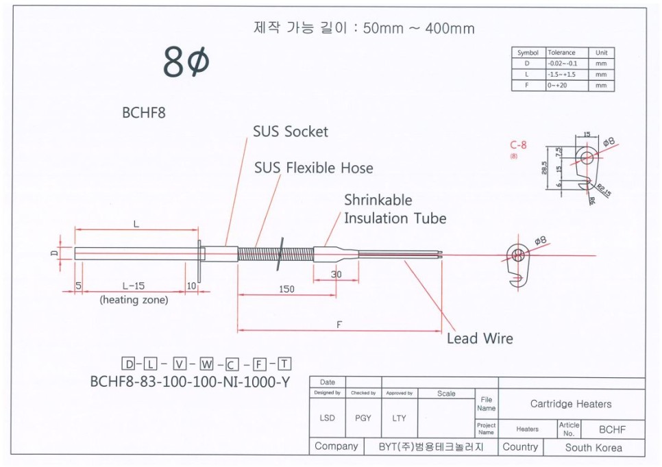 카트리지 히터의 종류 Cartridge heater - 369 - BEUMYONG TECHNOLOGY