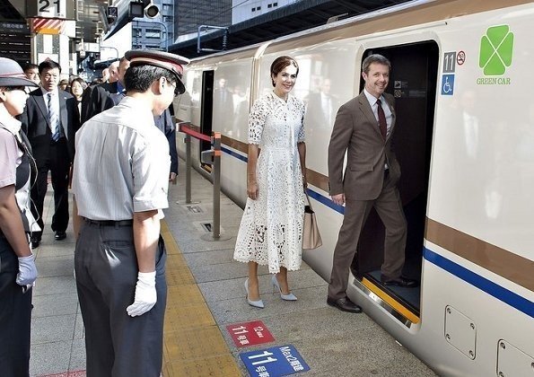Crown Princess Mary wore Temperley London Berry Lace Neck-Tie Dress. visited Kenroku-en Park in Kanazawa