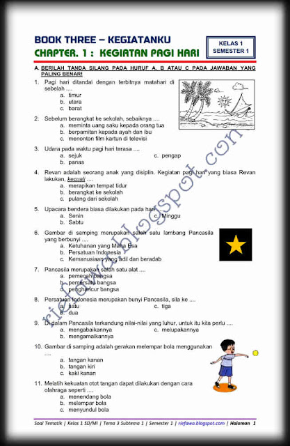 Download Soal Ph Kelas 1 Tema 3 Subtema 1 Kegiatanku Acara Pagi Hari Tahun 2018