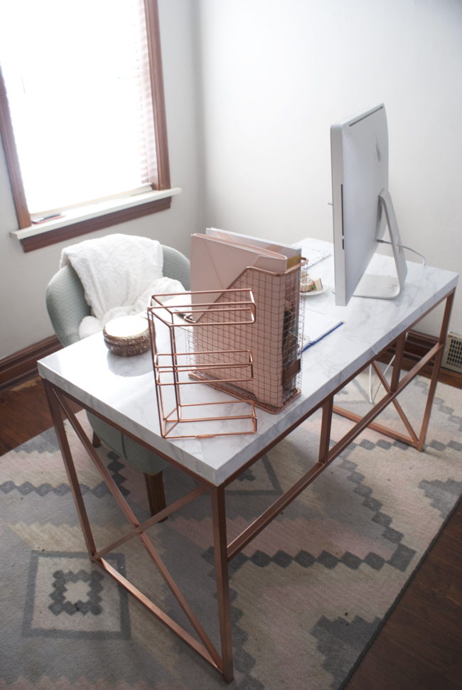 fox and gypsy Rose Gold + Marble Desk DIY
