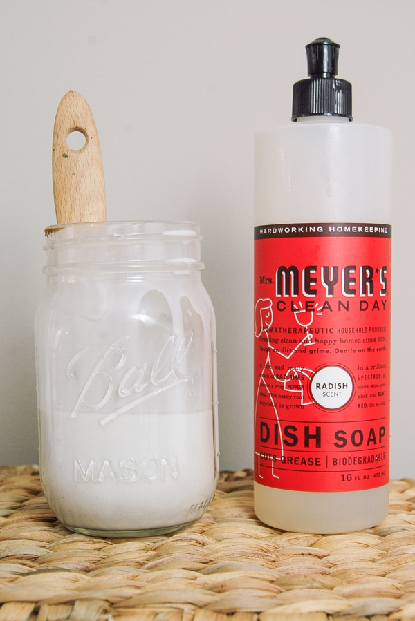 Soak wax brush in mineral spirits and rinse with dish soap