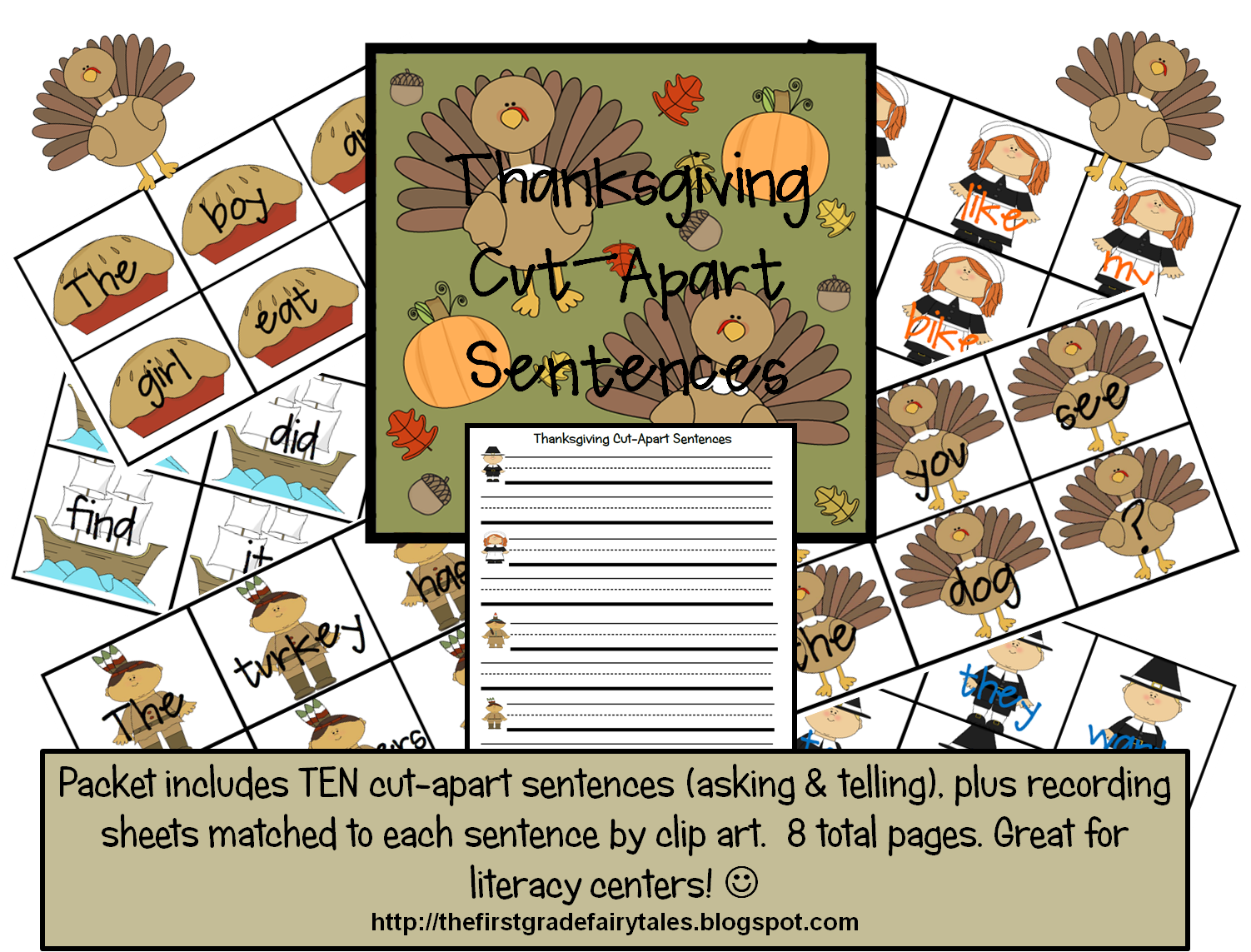 First Grade Fairytales Thanksgiving Cut Apart Sentences