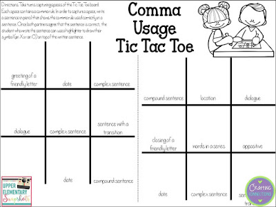 Comma Usage Tic Tac Toe! Check out this grammar activity plus four more engaging grammar games for upper elementary students! A FREE download!