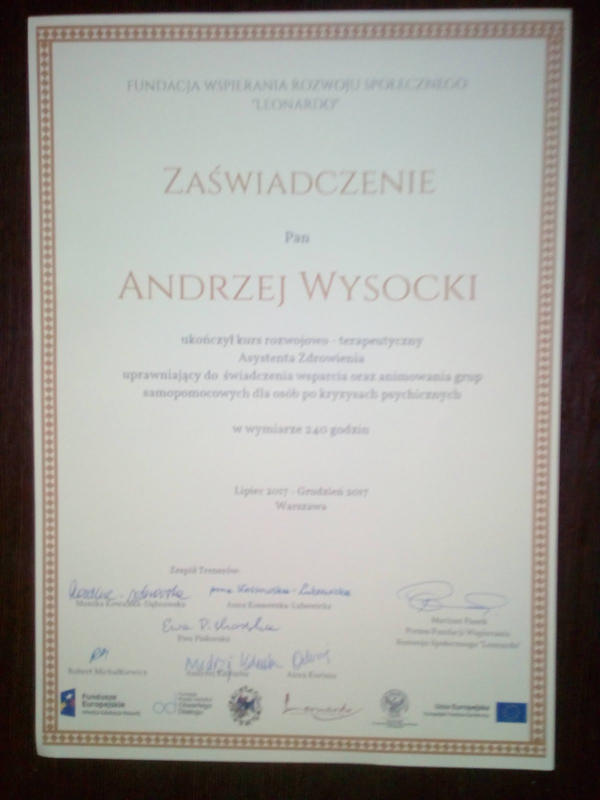 A course completion Diploma.