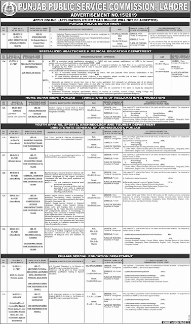 PPSC Jobs 2019 Latest Punjab Public Service Commission) advertisement No.15/2019
