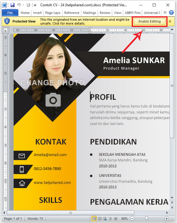 cara edit cv