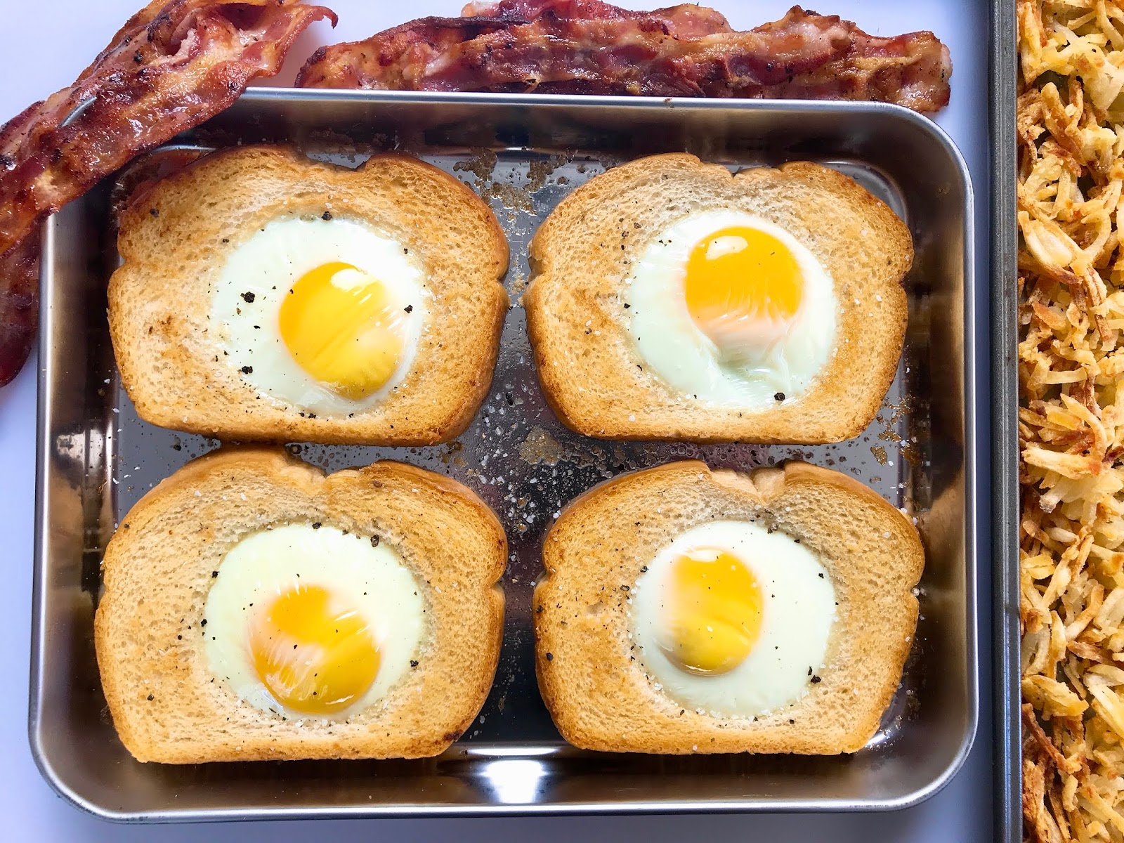 Sheet Pan Eggs in a Hole with Sheet Pan Hash Browns