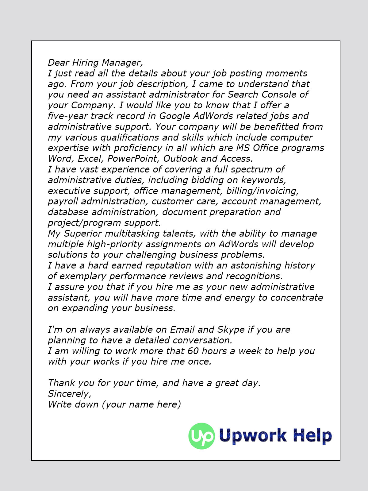 cover letter sample for adwords analytics and search console fiverr cover letter
