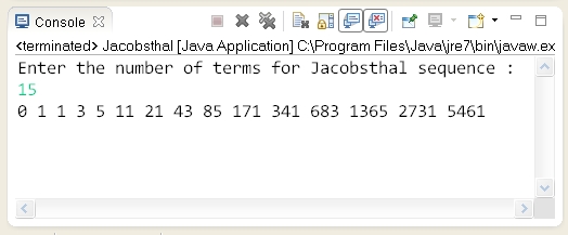 Write a Java program to print Jacobsthal Sequence. | Learn Java by Examples