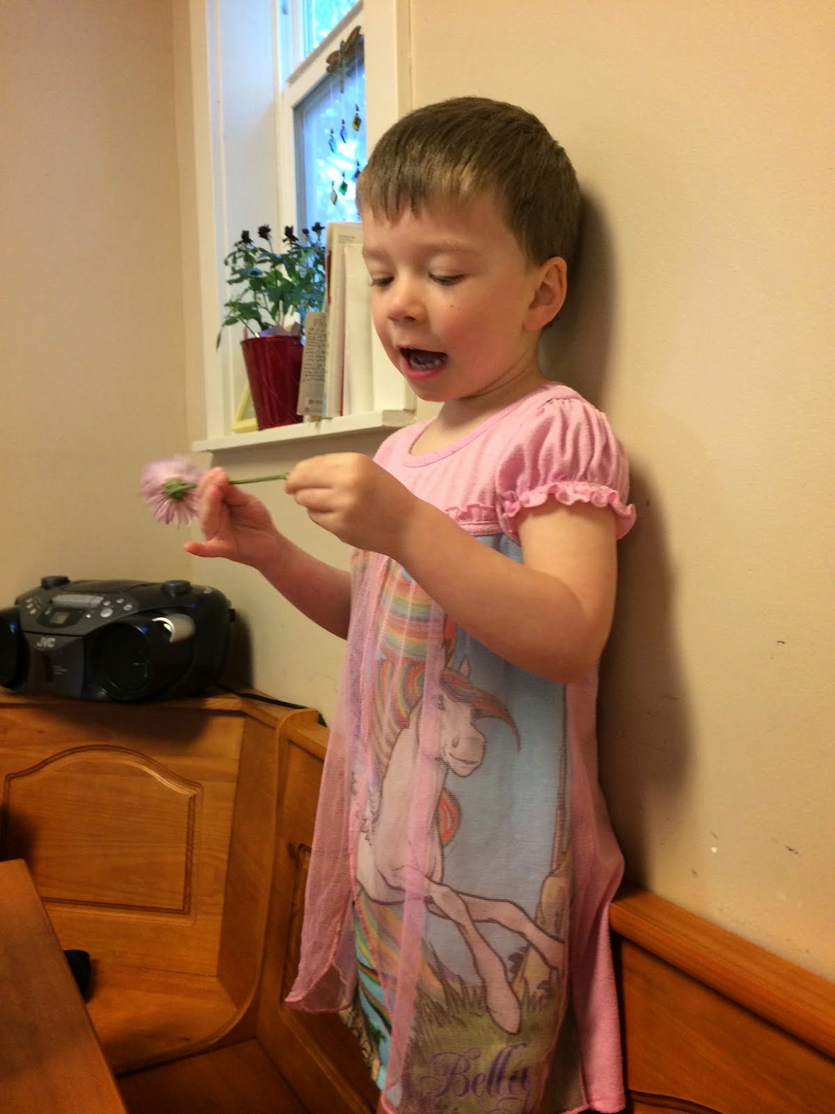 Frost Trahan Family Sweet boy in nightgown counting ways he loves