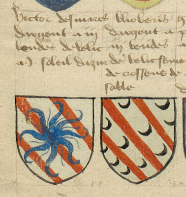 manuscrit Français 5024 : Armorial De la Table Ronde. Date d'édition : 1401-1500 . folio 5r (fragment). Bibliothèque de l'Arsenal - Paris