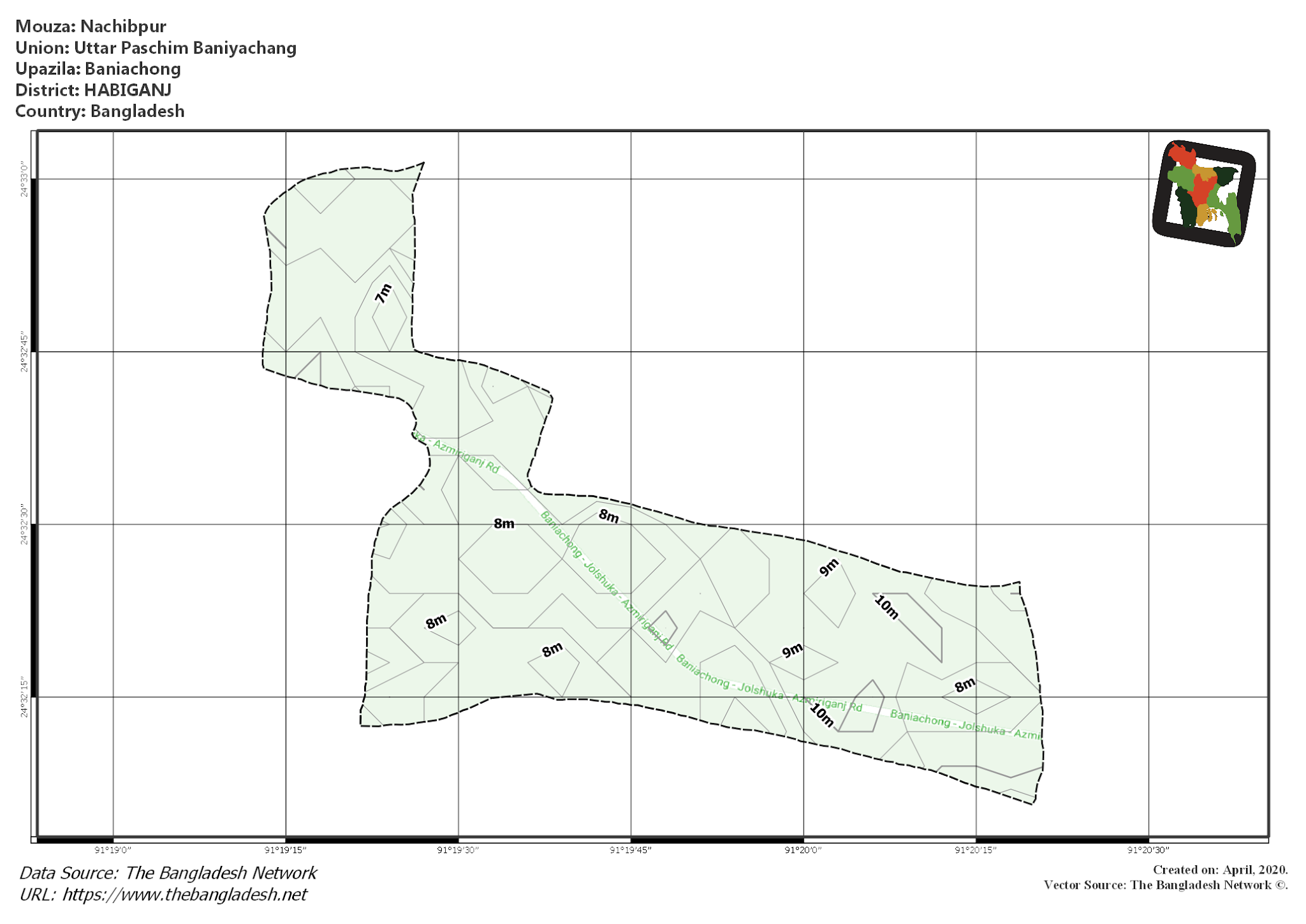 Map of Nachibpur Mouza of Baniachong Upazila, HABIGANJ, Bangladesh.