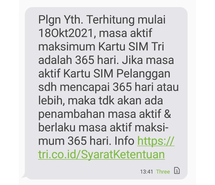 sms perubahan masa aktif kartu tri