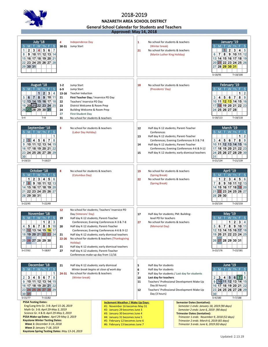 Andy Weaver Information Page UPDATED SCHOOL CALENDAR