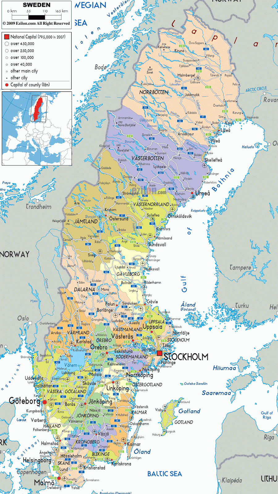 Sverige - Geografiske Kort over Sverige
