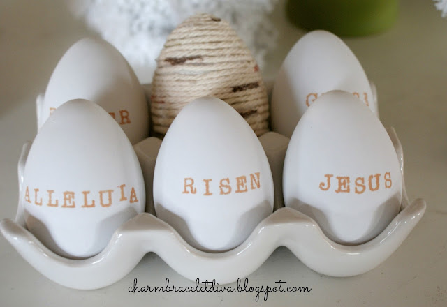 plastic decorating eggs hand stamped distress ink alleluia risen jesus