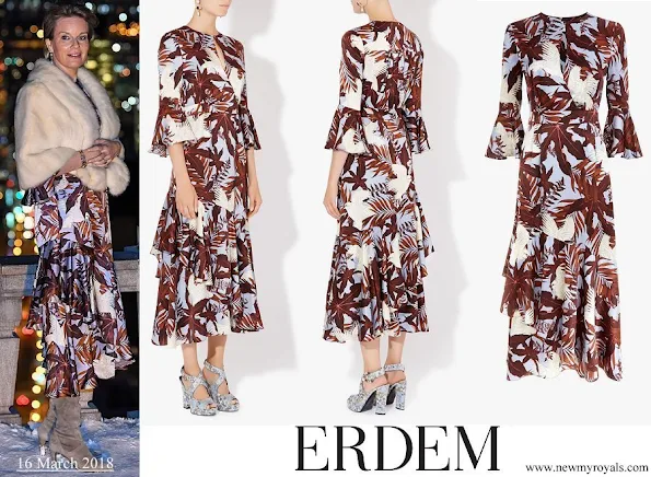 Queen Mathilde wore ERDEM Florence Dress Agar Bird