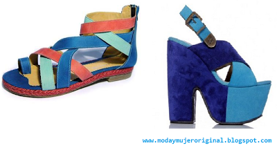 doces sandálias pequenos com uma combinação de azul e rosa e lilás azul plataforma