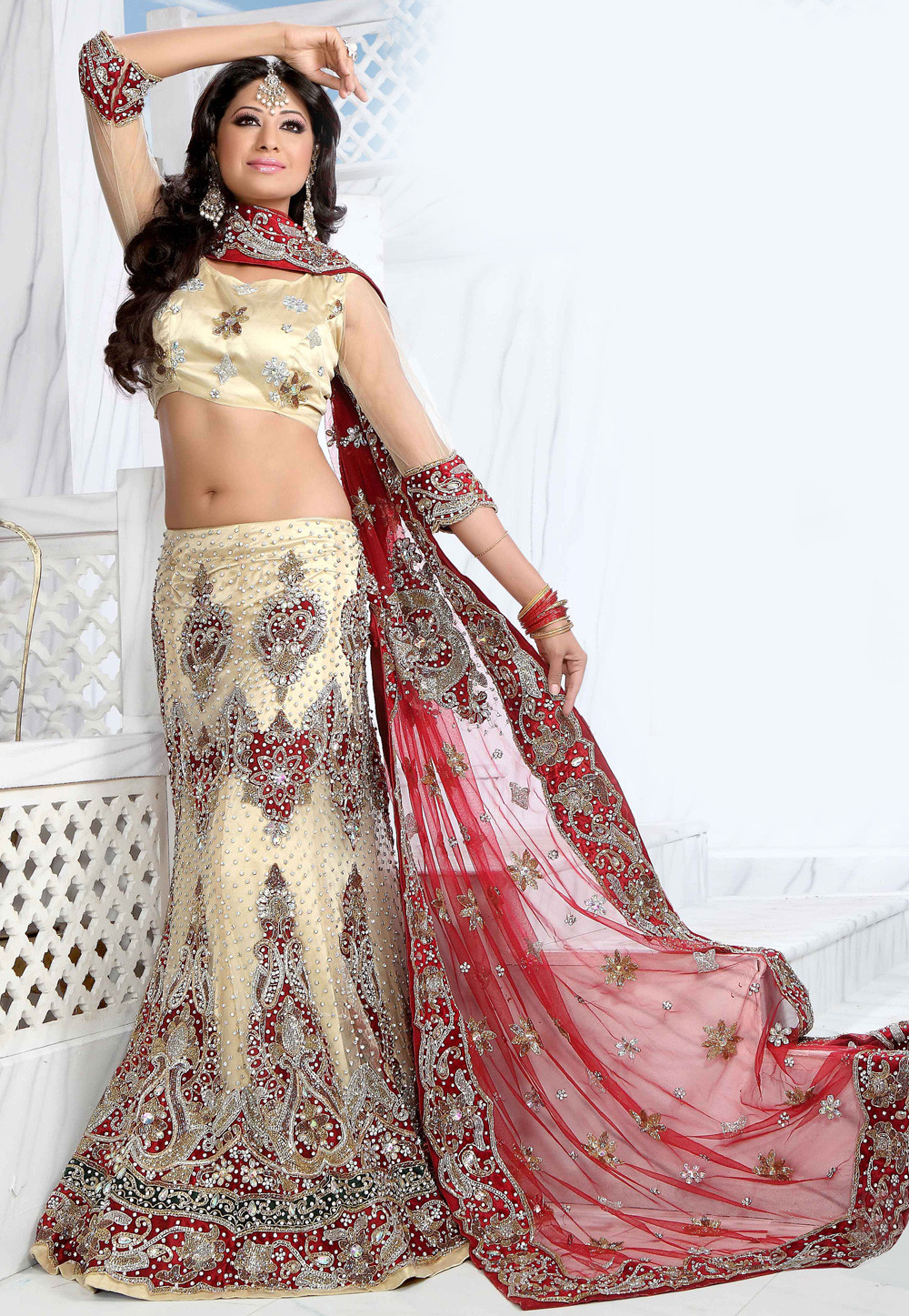 Buy Amazing Flemingo Pink Resham Work Bridal Wear Mermaid