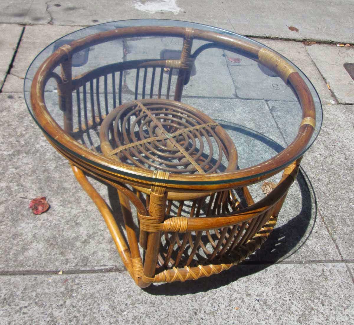 UHURU FURNITURE & COLLECTIBLES SOLD Rattan and Glass Coffee Table