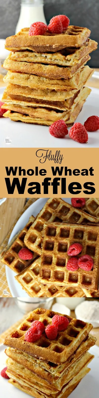 Fluffy Whole Wheat Waffles | by Renee's Kitchen Adventures - recipe for homemade whole grain buttermilk waffles that cook up light and fluffy! #RKArecipes