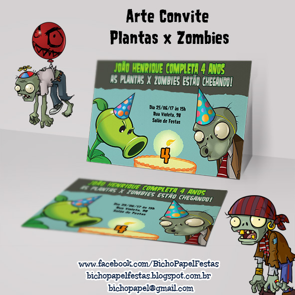 bicho papel convite plantas vs zumbis