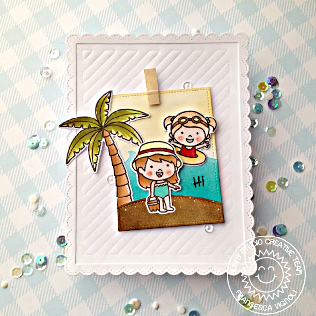 Sunny Studio Stamps: Coastal Cuties Best Fishes Woodland Border Dies Catch A Wave Dies Wrap Around Box Dies Summer Themed Cards by Franci Vignoli and Mona Toth