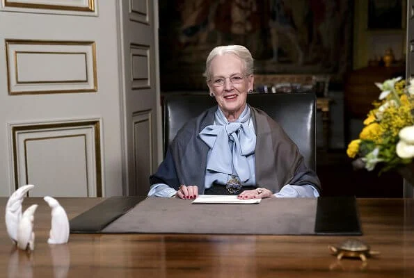 Queen Margrethe gave her New Year speech at Christian IX’s Mansion at Amalienborg Palace. three tupilaks - the ancestor's soul