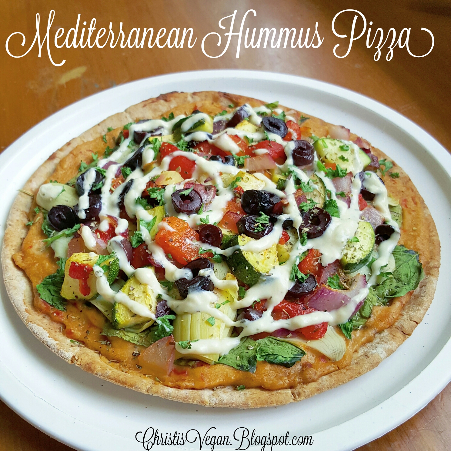 Christi's Vegan Life Mediterranean Hummus Pizza