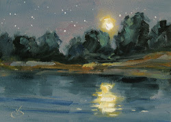 night moon lake scene stars painting oil tom fine brown impressionist dailypainters crooked jim story 5x7 artist inch artwork purchase