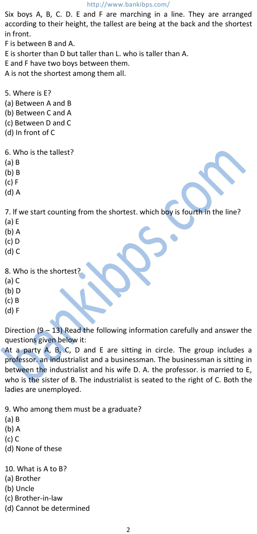 reasoning sample papers for bank po