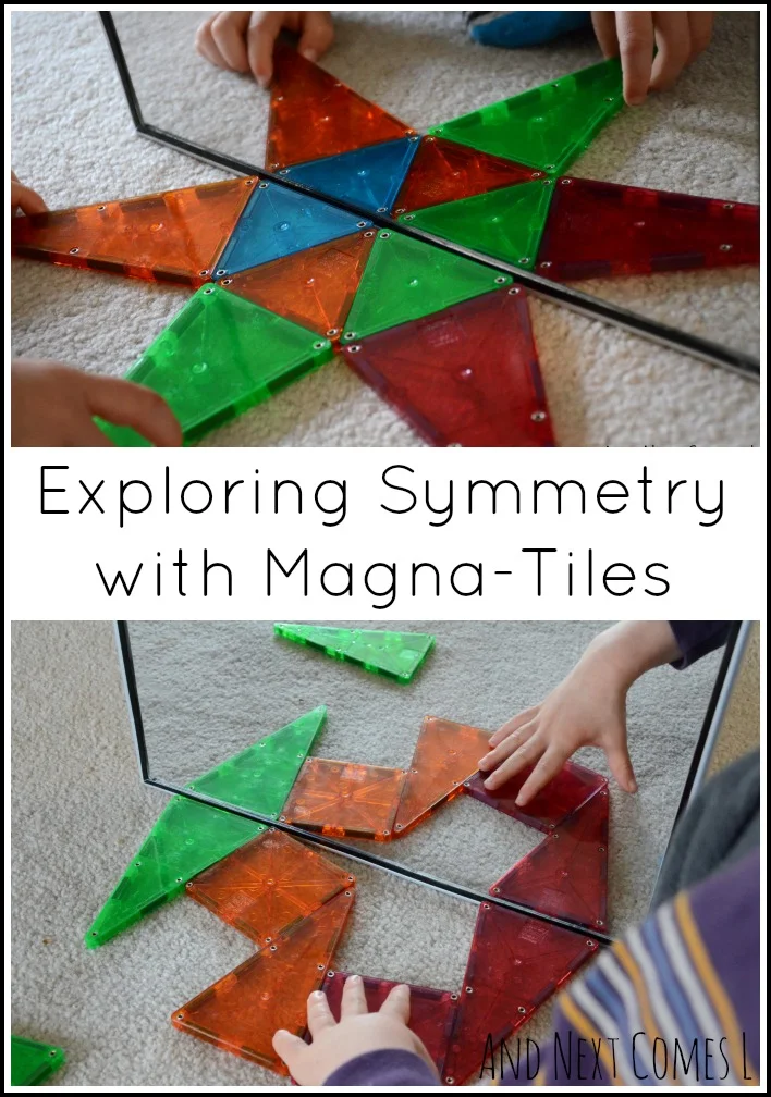 Simple mirror play for kids: exploring symmetry with Magna-Tiles from And Next Comes L