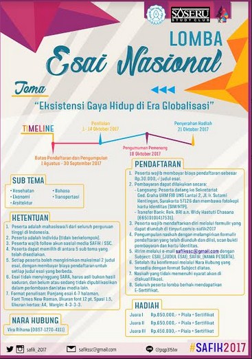 Lomba Menulis Esai Nasional Safik 2017 Di Uns Info Lomba 2021 Terbaru