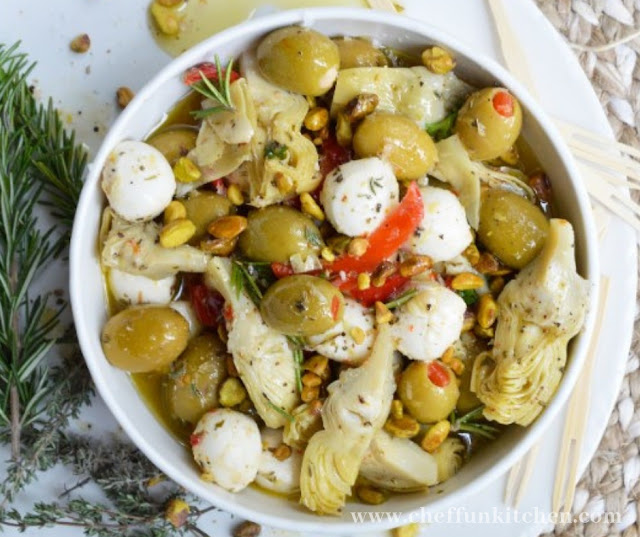 Marinated Mozzarella Balls, Artichokes And Olives Marinated Mozzarella Balls, Artichokes And Olives