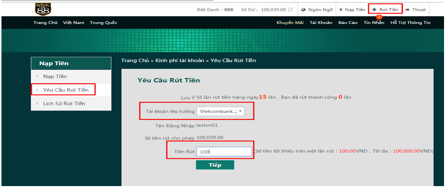 CÁCH RÚT TIỀN TẠI ROYAL88