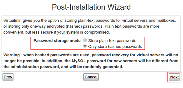 virtualmin passwd storage mode