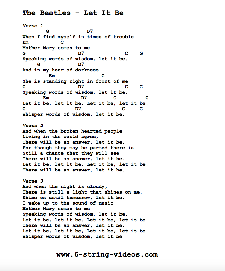 Guitar Tabs: Lyrics And Chords For: Let It Be by The Beatles
