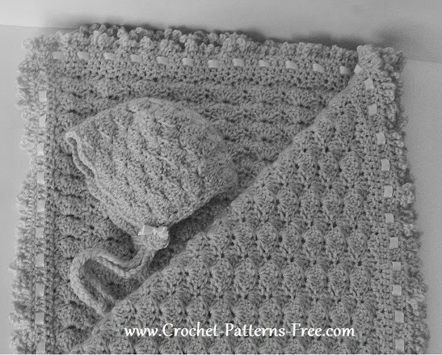 Free Crochet Baby Blanket Pattern in Shell Stitch -baby bonnet pattern-free crochet pattern