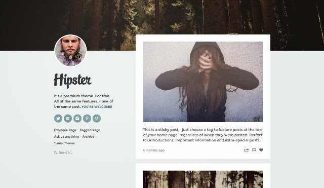 Hipster - Free Responsive Tumblr Theme