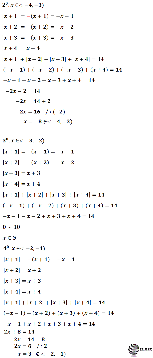 Rozwiąż równanie z czterema wartościami bezwzględnymi w wartości bezwzględnej w zbiorze liczb rzeczywistych.  |3 + |x + 1| + |x + 2| + |x + 3| + |x + 4|| = 17