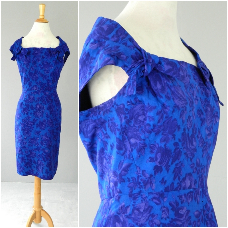 Total Vintage: 1950s Vintage Cresta Couture Mad Men Blue & Purple Rose ...