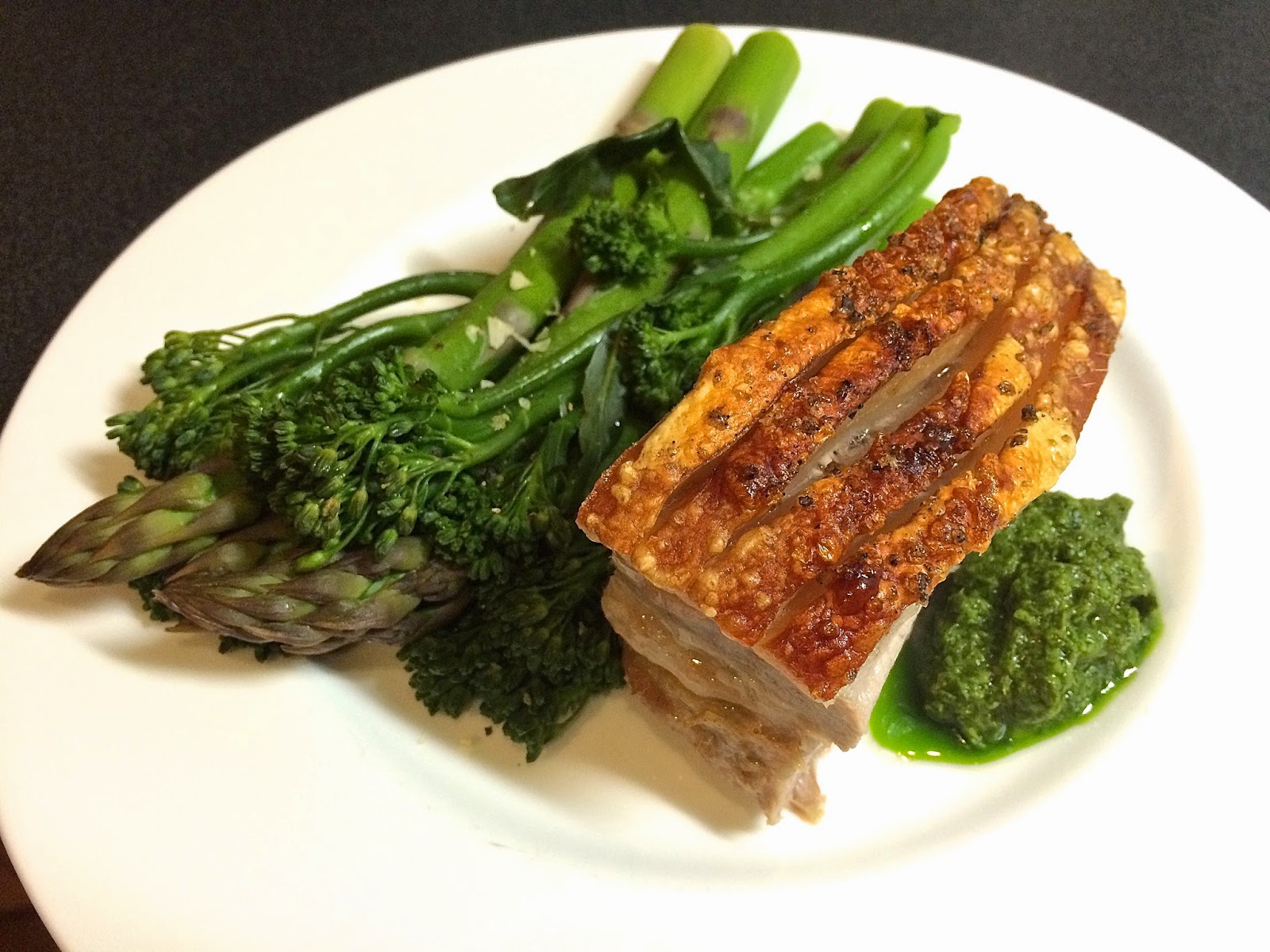 Behind The Burners ROASTED BERKSHIRE PORK BELLY WITH FRESH HERB SAUCE