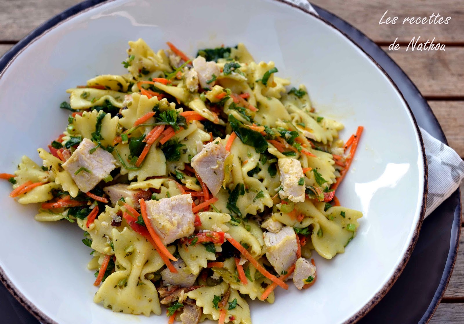 Ma cuisine au fil de mes idées... Salade de pâtes au poulet, vinaigrette moutarde et curry