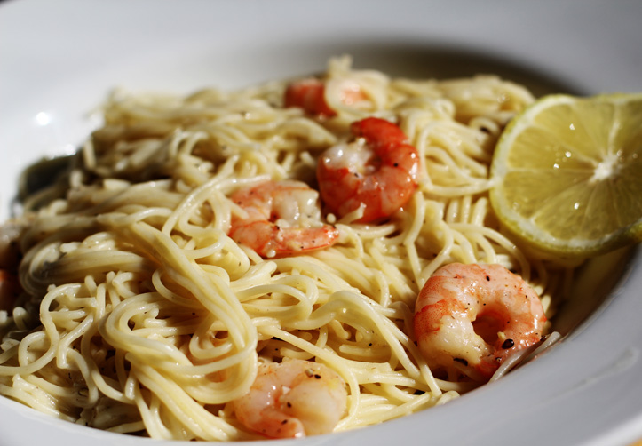 Lone Stars and Stripes lemon shrimp capellini with cheese and pepper