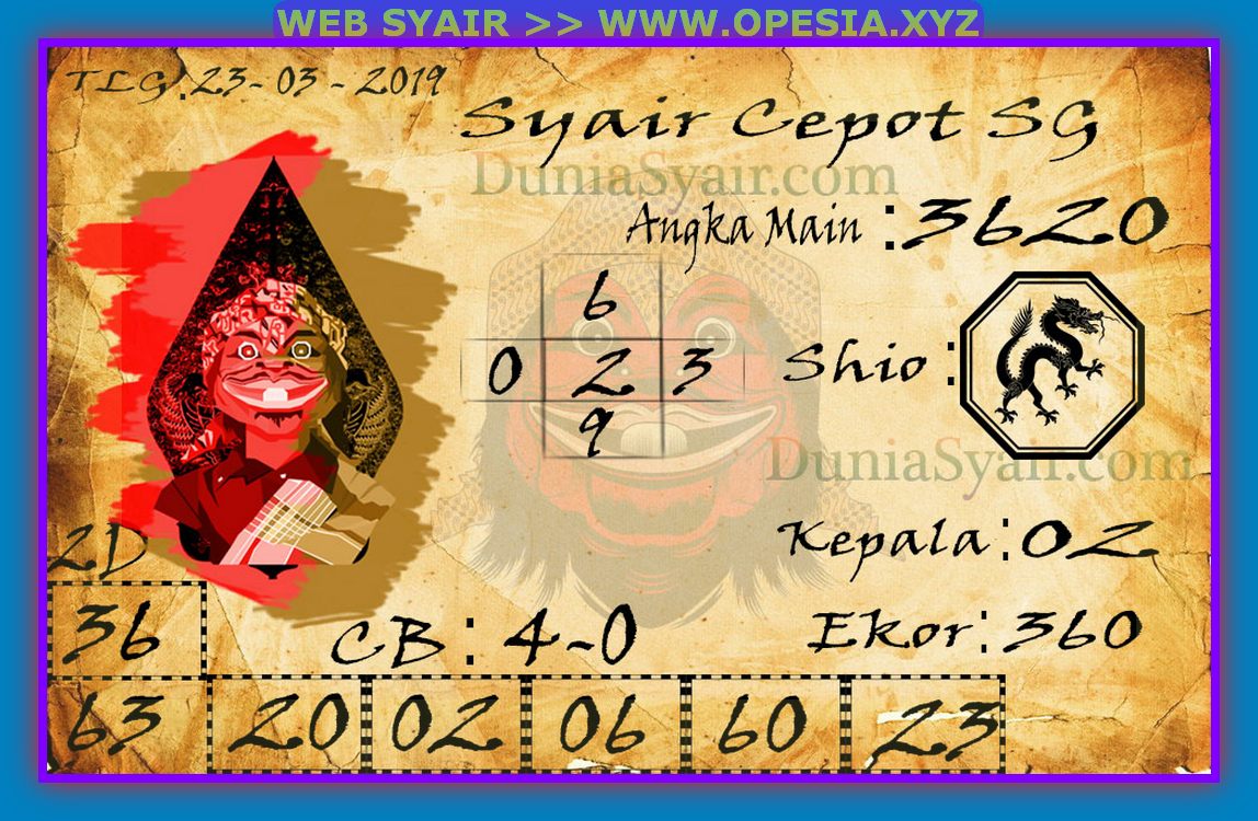 Kode Syair Toto sgp Sabtu 23 Maret 2019 GOsyair SEDIA