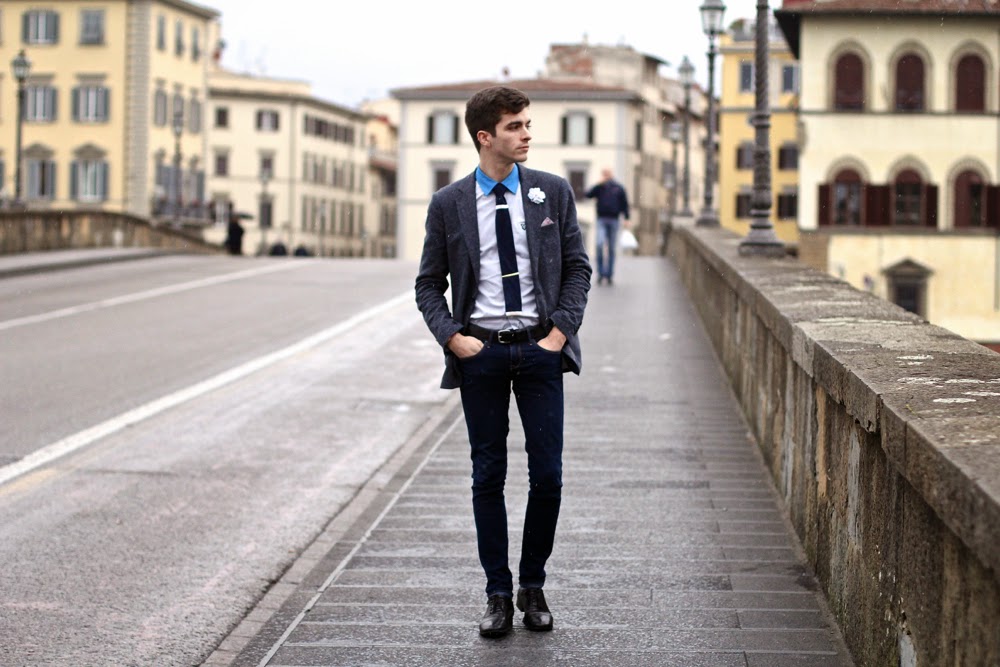 Blog Style Mode Homme, Lyle & Scott Shirt, Sandro Jacket, Cavalier Bleu Tie, Pochette Square Lapel FLower, Select Pocket Square, from Paris, Menstyle