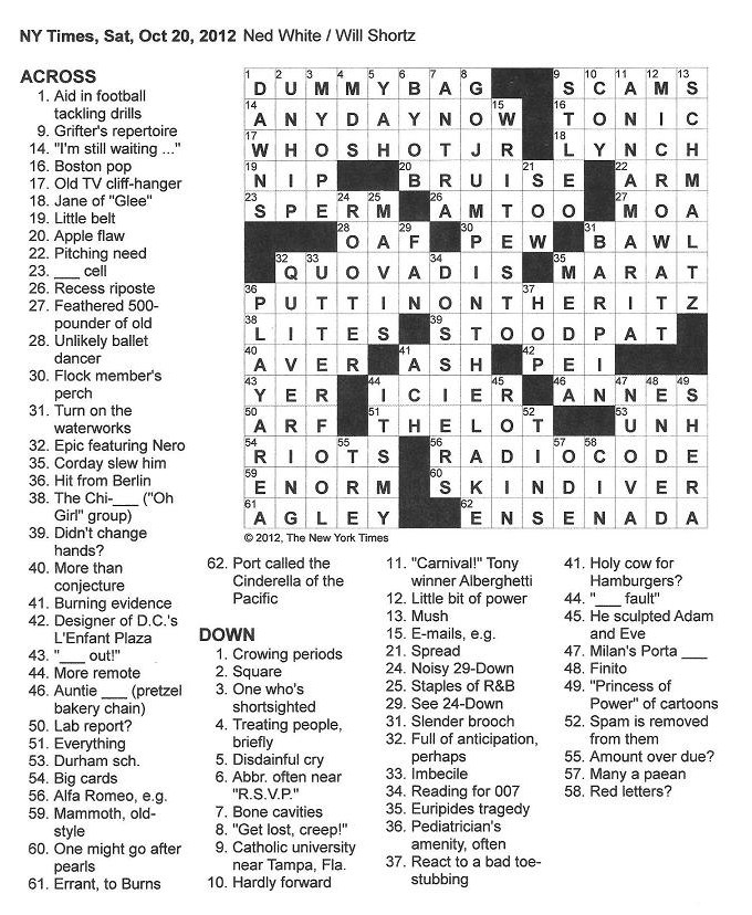 The New York Times Crossword in Gothic: 10.20.12 — Puttin' on the Ritz