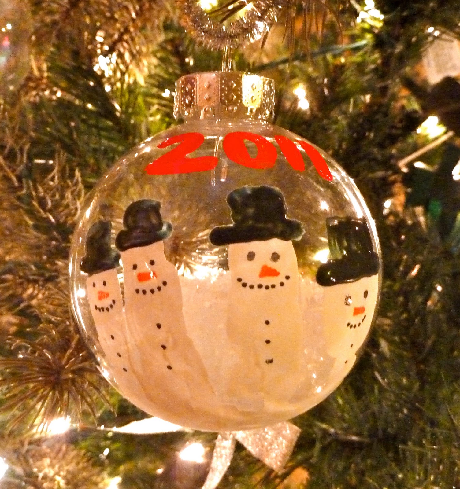 Handprint Snowman Snow Filled Ball Ornament
