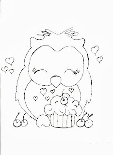 desenho de corujinha com cupcake para pintar