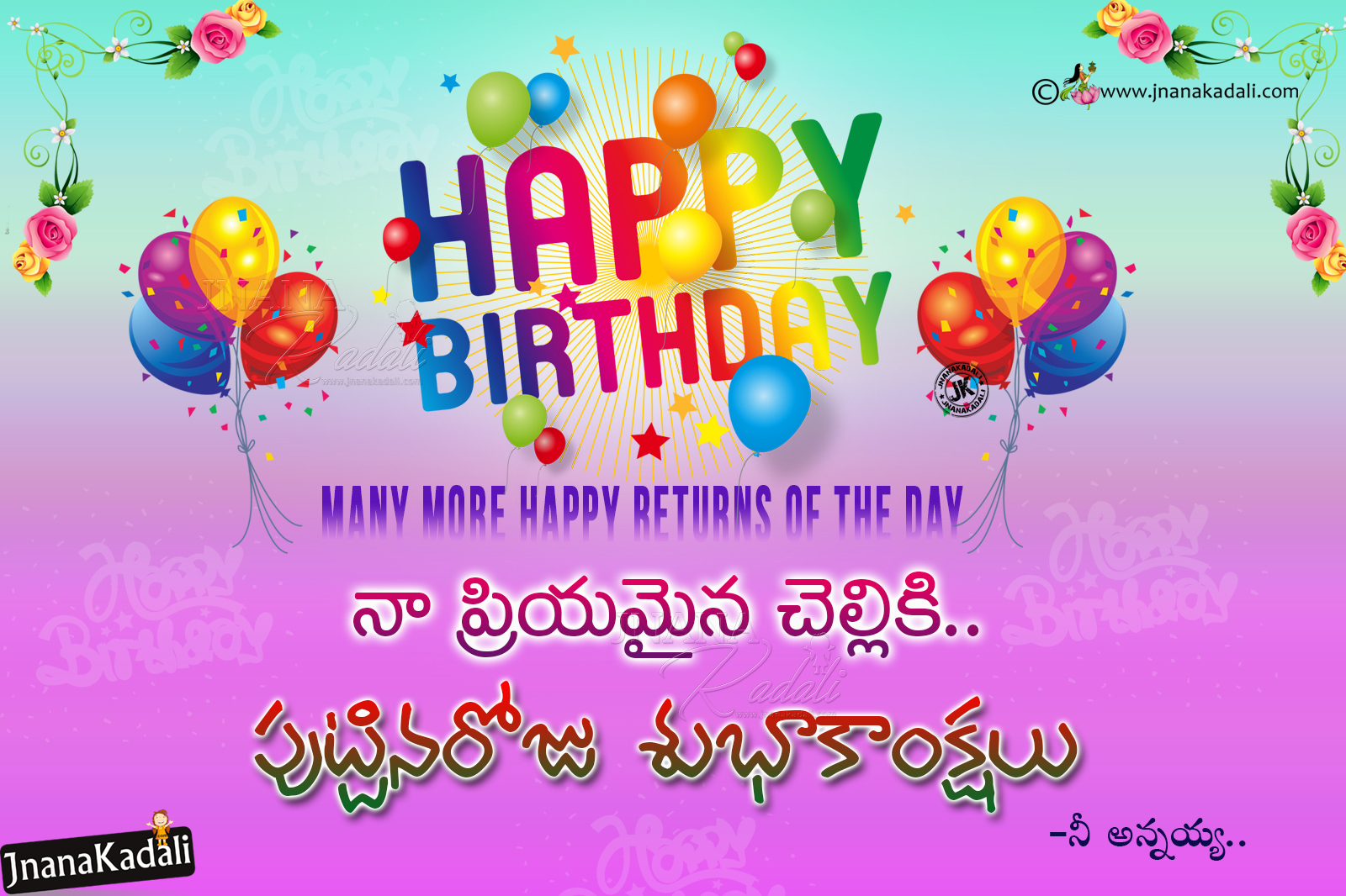 Happy Birthday Greetings to Sister From Brother in Telugu | JNANA ...